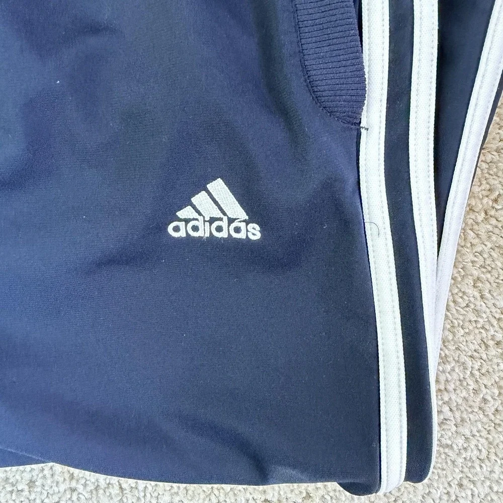 Adidas Track Pants Mens L Blue Knit Elastic Waist Pockets Side Stripe Gym